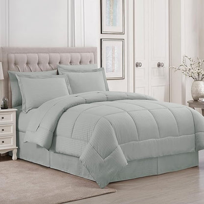 8 Piece Comforter Set Bag with Dobby Stripe Design, Case Pack (Pack of 3)