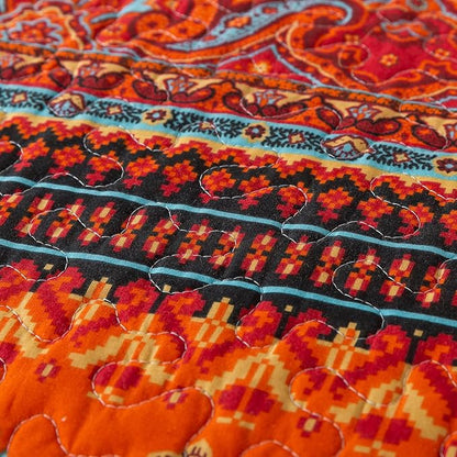 BEDIFANY Cotton Quilts Queen Size Set - Lightweight Bedspreads Queen Size - Soft Colorful Orange Quilted Quilt Bedding Sets (90 * 98 Inch) with 2 Pillow Shams for Bed Decoration Coverlet, 3 Pieces