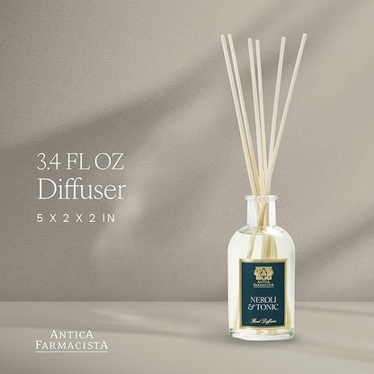 Antica Farmacista Home Ambiance Diffuser - Long-Lasting Reed Scent Diffuser - Luxury Room Freshener Gift - Neroli & Tonic, 3.4 fl oz