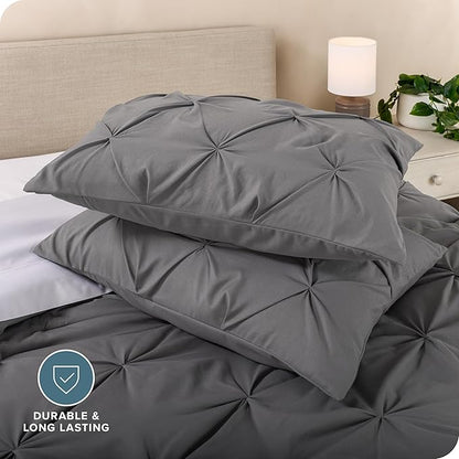 Bare Home Pintuck Pinch Pleat Comforter Set - Down Alternative - Soft, Premium 1800 Series - Bedding for All Seasons, 3 Pieces, 1 Comforter (98”x 116”) and 2 Pillow Shams (Oversized King, Grey)