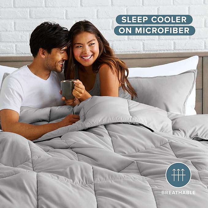 Bare Home Comforter Set - Full Size - Ultra-Soft - Goose Down Alternative - Premium 1800 Series - All Season Warmth (Full, Light Grey)