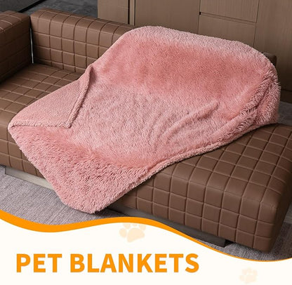 Pink Calming Dog Blanket Waterproof Pet Blankets Fluffy Long Faux Fur Cat Throw Blankets for Couch Furniture Protector Love Bed Cover Washable(Pink,M)