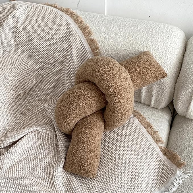 Khaki Knot Pillow Long Shaped Soft Knot Plush Pillow Cushion Home Decoration Throw Pillows for Sofa Bedroom Car Office Gift