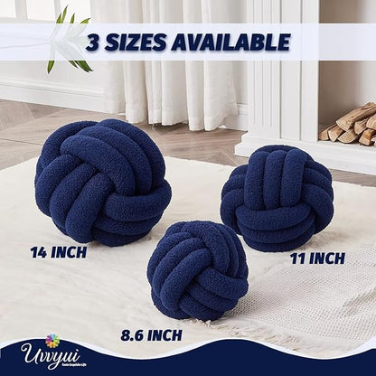 Uvvyui Knot Pillow Ball, Soft Home Decorative Pillows, Round Throw Pillow, Handmade Knotted Plush Pillow, Round Boucle Pillow Cushion (8.6 Inches Navy)