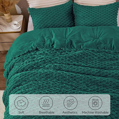 BEDELITE Fluffy Twin Comforter Set - Dark Green Fleece Soft Comforter for Twin Size Bed, Luxury Warm Bedding Set for Winter, Fuzzy Bed Set 2 Pieces (1 Comforter, 1 Pillowcase)