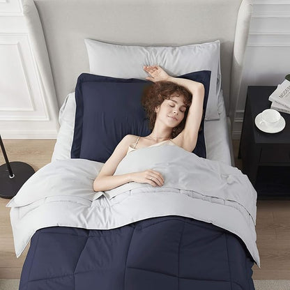 Nestl 5 Piece Twin XL Comforter Set – Navy Reversible Bed in a Bag – Complete Twin XL Size Bedding Set with Sheets, Pillowcase and Sham