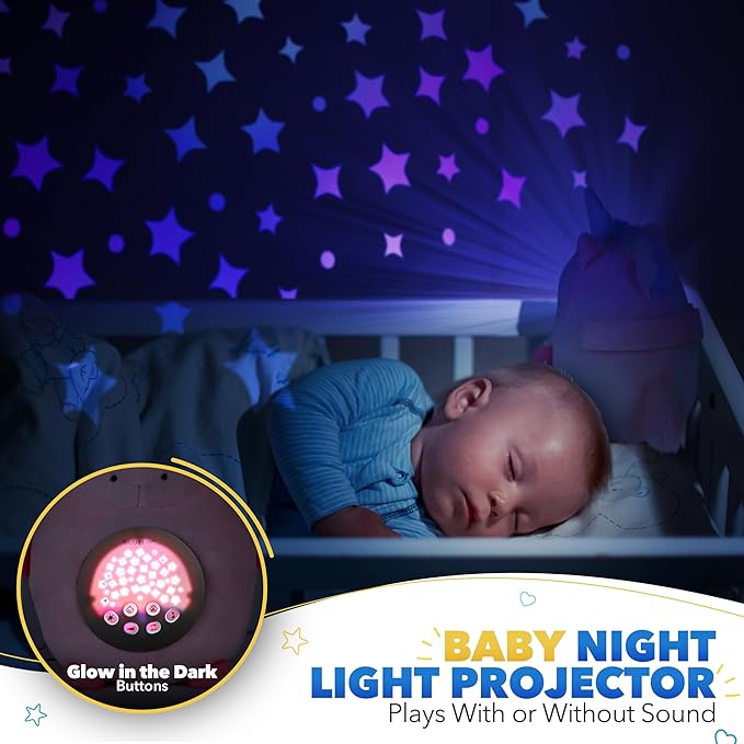 Bubzi Co Sound Machine, Portable Unicorn Soother & Night Light Projector, Comforting Electronic Infant Toddler Sleep Aid & Shush with White Noise