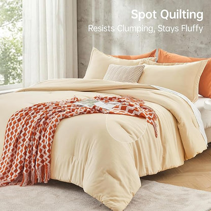 MUXHOMO King Size Comforter Set, All Season Ultra Soft Down Alternative Bedding - 3 Piece Lightweight Bed Set Includes 1 Comforter (104"x90") and 2 Pillow Shams (20"x36"), Light Yellow