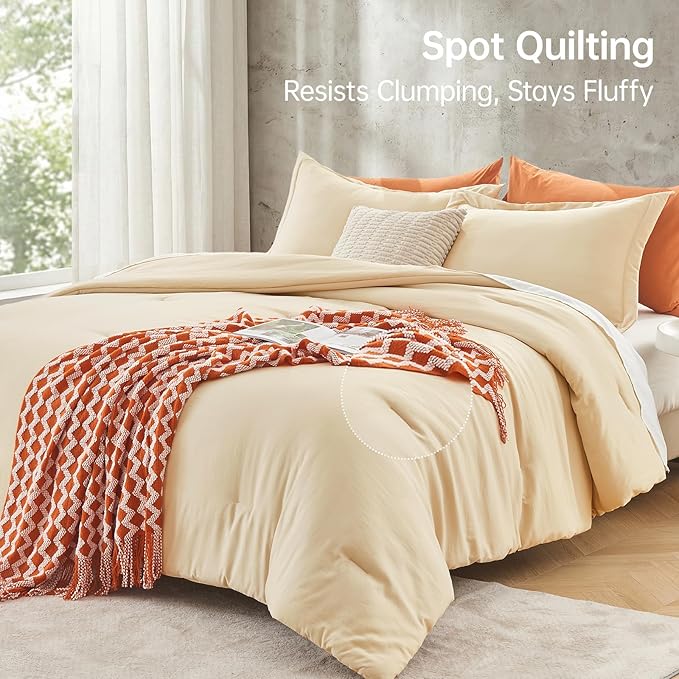 MUXHOMO Full Comforter Sets, All Season Ultra Soft Down Alternative Bedding - 3 Piece Lightweight Bed Set Includes 1 Comforter (82"x86") and 2 Pillow Shams (20"x26"), Light Yellow