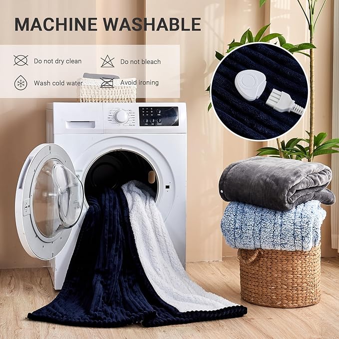 Heated Blanket Electric Full, Soft Flannel Heating Blanket with 8 Hours Auto Off 10 Fast Heating Levels Machine Washable Sherpa Heated Blanket with Overheating Protection