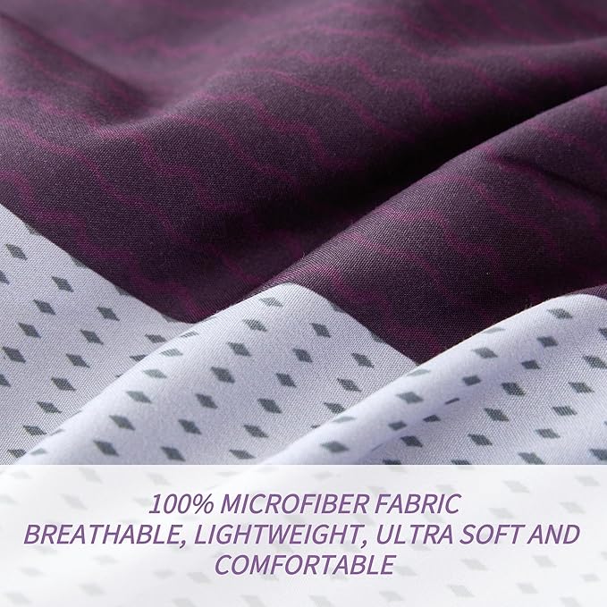 RYNGHIPY Purple Striped Bed in a Bag Queen Size, Lightweight Soft Down Alternative Comforter Set for Men and Boys,8 Pieces Comforter Bedding Set with Sheets Pillowcases (Queen,Purple Grey)