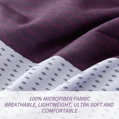 RYNGHIPY Purple Striped Bed in a Bag Queen Size, Lightweight Soft Down Alternative Comforter Set for Men and Boys,8 Pieces Comforter Bedding Set with Sheets Pillowcases (Queen,Purple Grey)