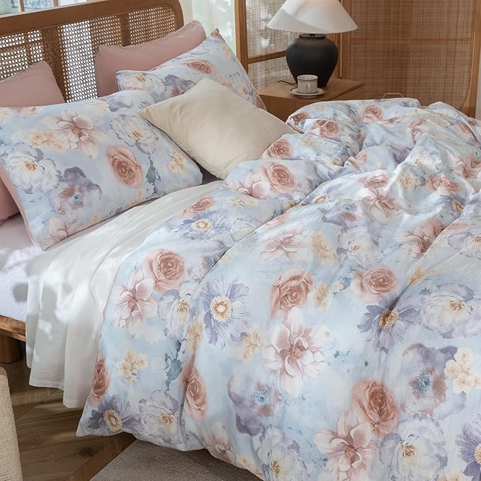 Queen Floral Comforter Set Soft Cute Floral Bedding Comforter Sets Garden Style Flower Print Botanical Flowers Comforter Set for All Seasons 1 Comforter and 1 Pillowcases