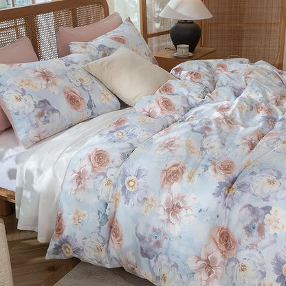 Queen Floral Comforter Set Soft Cute Floral Bedding Comforter Sets Garden Style Flower Print Botanical Flowers Comforter Set for All Seasons 1 Comforter and 1 Pillowcases