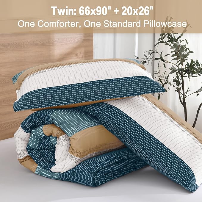 Litanika Comforter Set Twin/Twin XL Green Yellow - 2 Pieces Lightweight Colorblock Stripe Fluffy Bedding Comforter Sets, All Season Bed Set
