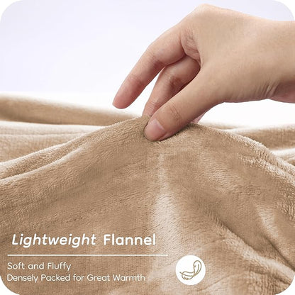 Electric Heated Blanket Twin Size 62"×84", Breathable & Luxurious Flannel, Soft Warm Gift with Over-Heat Protection, 4 Heating Levels & 10 H Auto Shut Off, Machine Washable, Light Brown