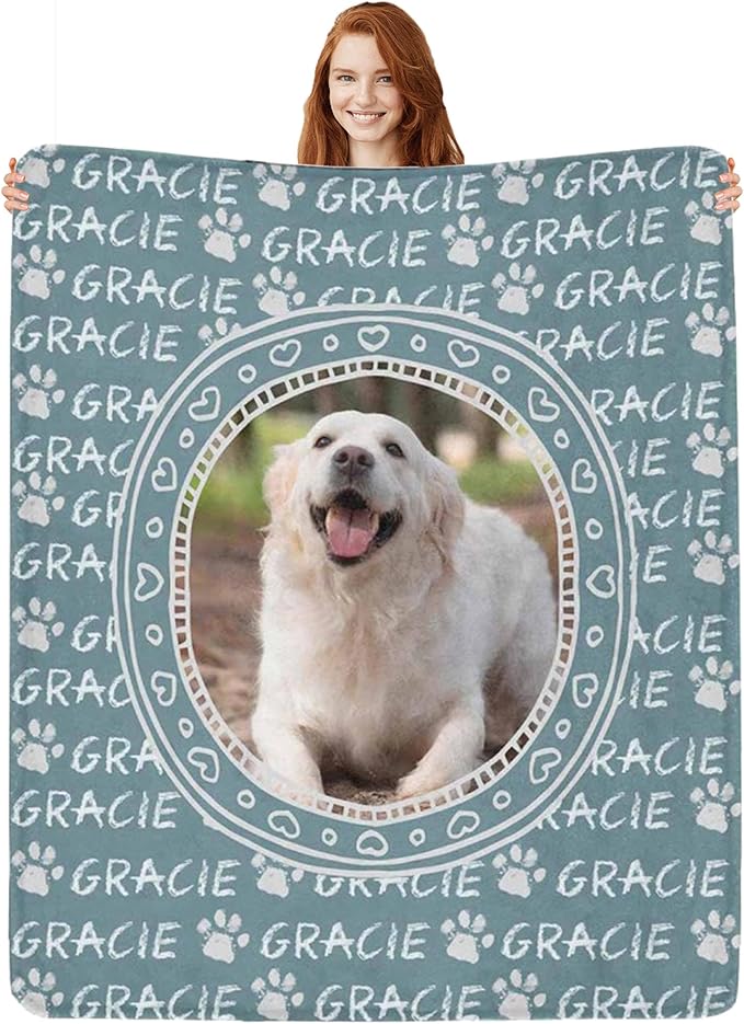 Personalized Dog Blanket with Name Customized Paw Prints Pet Blanket Loss Memorial Soft Throw Blankets Customized Pet Bereavement Gift Blanket Gift for Dog Lover Dog Mom Dog Dad