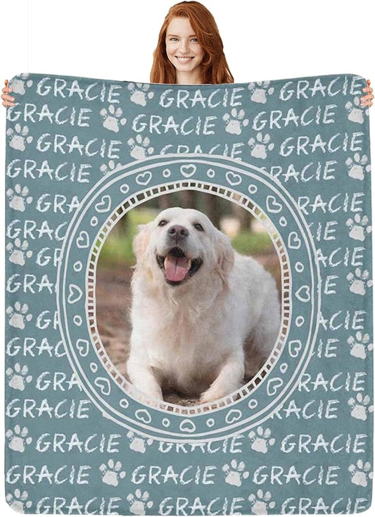 Personalized Dog Blanket with Name Customized Paw Prints Pet Blanket Loss Memorial Soft Throw Blankets Customized Pet Bereavement Gift Blanket Gift for Dog Lover Dog Mom Dog Dad
