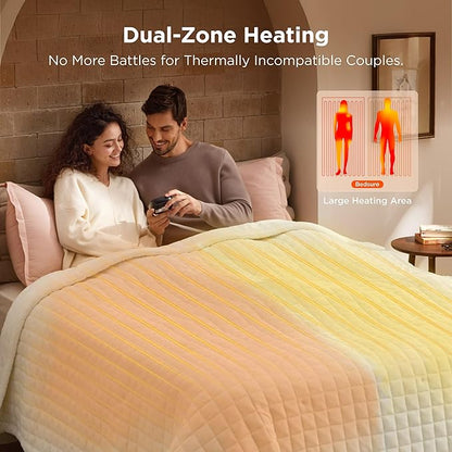 Bedsure Electric Blanket King Size - Quilted Winter Bedding of Thick Flannel, Dual Control Heated Blanket with 10 Heat & 10 Time Settings, Fast Heating for Cold Sleepers (100x90 inches, Ivory)