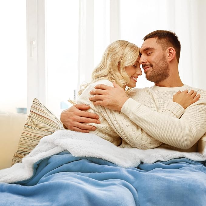 Bedsure GentleSoft Sherpa Fleece Throw Blanket Twin Size for Couch - Thick and Warm Throw for Women and Men, Soft Fuzzy Plush Twin Blanket for Winter, Non-Heated, Washed Blue, 60x80 Inches