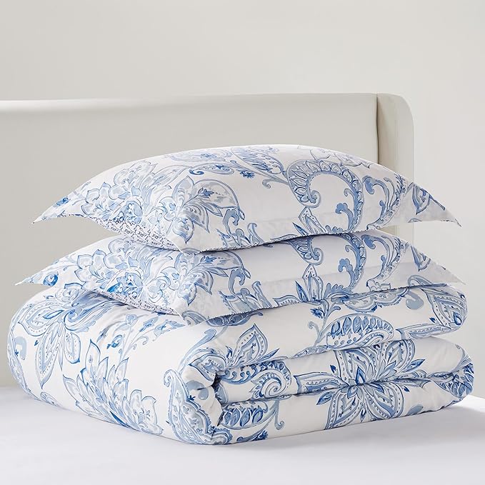 Levtex Home - Benette Comforter Set - Twin Comforter + One Standard Pillow Cases - Floral Paisley - Blue and White - Comforter (68 x 88in.) and Pillow Case (26 x 20in.) - Cotton