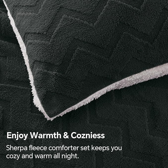 BEDELITE Fluffy Twin Comforter Set - Super Soft Sherpa Black Comforter for Twin Size Bed, Luxury Warm Bedding Set for Winter, Fuzzy Bed Set 2 Piece (1 Comforter, 1 Pillowcase)