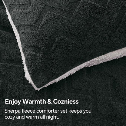 BEDELITE Fluffy Twin Comforter Set - Super Soft Sherpa Black Comforter for Twin Size Bed, Luxury Warm Bedding Set for Winter, Fuzzy Bed Set 2 Piece (1 Comforter, 1 Pillowcase)