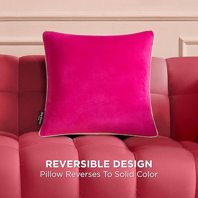 Juicy Couture Reversible Velvet Cheetah Pillow, 18" x 18" Decorative Pillow, Hot Pink