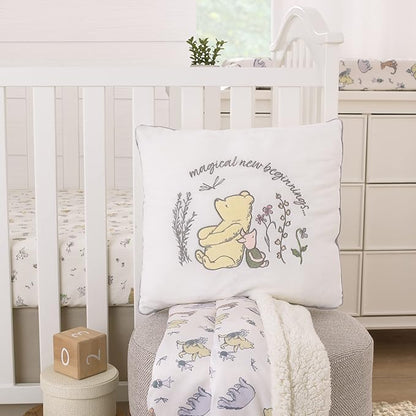 Disney Classic Pooh Naturally Friends Ivory and Taupe Magical New Beginnings Appliqued Decorative Pillow