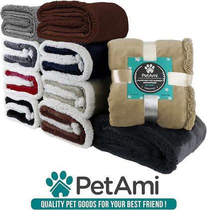 PetAmi Waterproof Dog Blanket for Small Medium Dog Puppy Cat Throw for Couch Cover Leakproof Protection, Sherpa Fleece, Reversible Soft Washable 29x40 Navy Blue