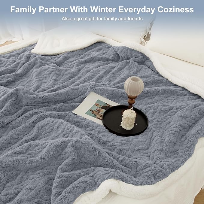 Electric Blanket Full Size 72"X84" Blue - Soft Thick Warm Sherpa Heated Blanket for Winter with 6 Fast Heating Levels & 10hrs LED Timer Auto Off for Women, Overheating Protection for Home