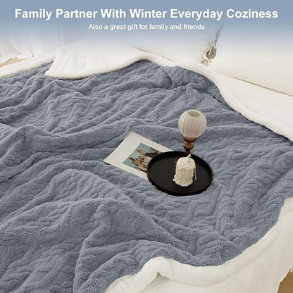 Electric Blanket Full Size 72"X84" Blue - Soft Thick Warm Sherpa Heated Blanket for Winter with 6 Fast Heating Levels & 10hrs LED Timer Auto Off for Women, Overheating Protection for Home