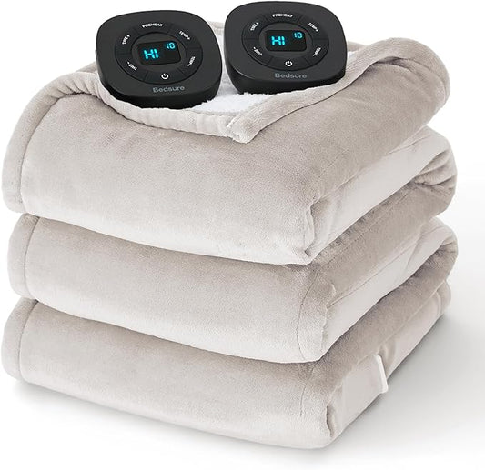 Bedsure Electric Blanket Queen Size - Dual Control Heated Blanket Queen, Fast Heating with 10 Time Settings & 10 Heat Settings, Warm Gift for Grandma (84x90 inches, Cream)