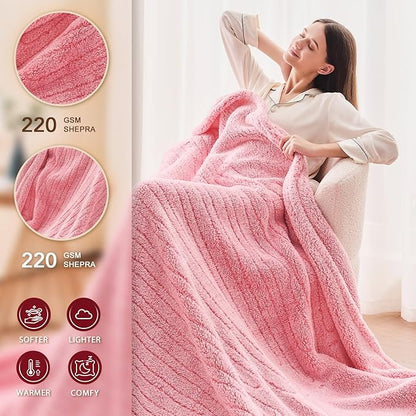 Heated Electric Blanket Queen Size - 84"x90" Flannel Heating Blanket with 10 Heating Levels & 5 Time Settings Over-Heat Protection, Winter Warmer for Adults with ETL Certification（Pink）