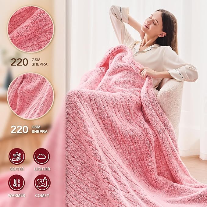 Heated Electric Blanket King Size - 100"x90" Flannel Heating Blanket with 10 Heating Levels & 5 Time Settings Over-Heat Protection, Winter Warmer for Adults with ETL Certification（Pink）