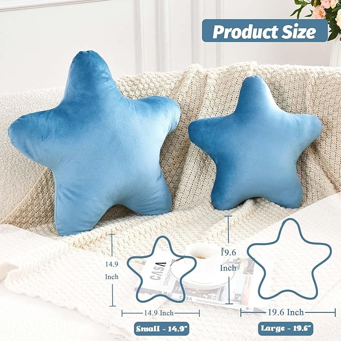 Dusty Blue Star Throw Pillow, Cute Star Pillow Room Decor, Soft 19.6" Star Shaped Decorative Throw Pillow for Bedroom, Star Plush Floor Cushions Pillows