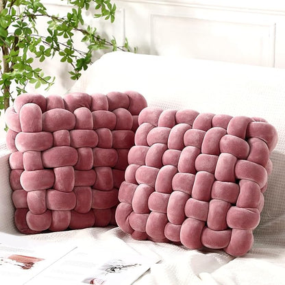 Wenqik 2 Pcs Knot Pillows Square Knotted Plush Throws Soft Accent Pillows Decoration Cushion for Couch Home Office Living Room Bedroom Bed Sofa Decor, 12'' x 13''(Pink Violet,Crystal Velvet)
