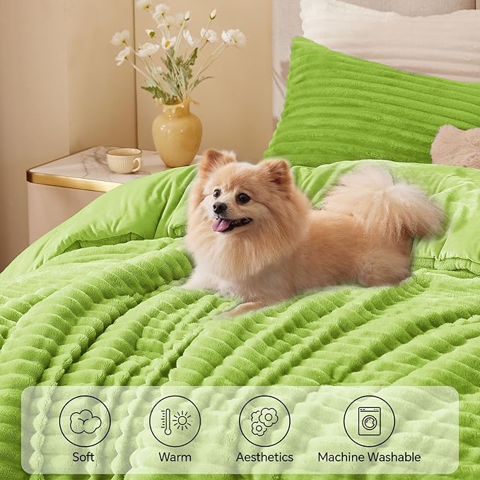 BEDELITE Fleece King Comforter Set -Super Soft & Warm Fluffy Dark Citron Bedding, Luxury Fuzzy Heavy Bed Set for Winter with 2 Pillow Cases