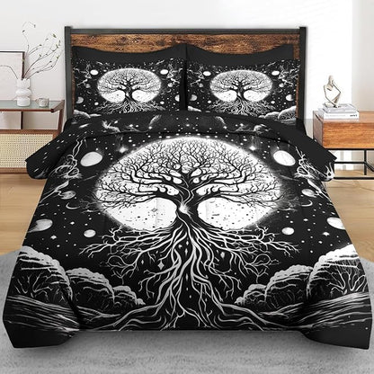 Comforter Set Twin Size, Tree of Life Dark Magic 5 Pcs Bedding for Kids and Adults, Sun Moon Bed Sheet Sets with Fitted Sheet Pillowcase & Sham for Bedroom Bed Decor