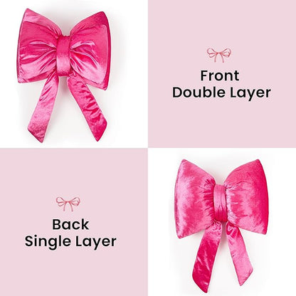 AELS Bow Pillow Decorative Throw Pillow Set of 2, Shining Velvet Cute Pillow Cute Pillow for Valentine's Day, Wedding, Christmas, Living Room, Bedroom, Nursery Decor, Hot Pink