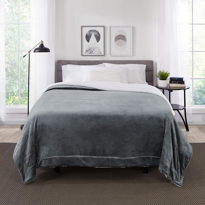 Genteele Sherpa Throw Blanket Super Soft Reversible Ultra Luxurious Plush Blanket, 102 x 90 inches, Gray/White