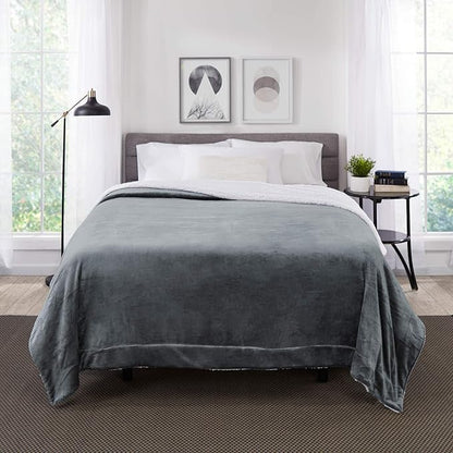 Genteele Sherpa Throw Blanket Super Soft Reversible Ultra Luxurious Plush Blanket, 102 x 90 inches, Gray/White