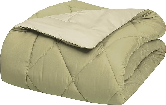 Elegant Comfort Goose Down Alternative -Diamond-Stitched- Quilted 3-Piece Reversible Comforter Set/Duvet Insert Soft Bedding-Medium Warmth for All Seasons, King, Sage/Cream