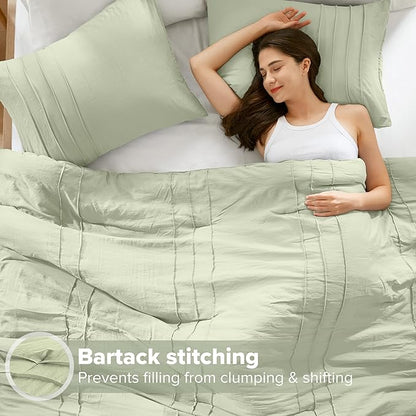Comfort Spaces Sage Cal King Size Comforter Set - 3 Pieces Pintuck Pleated Bedding Sets, All Season Lightweight, Extra Softness Pre-Washed Microfiber Cal King Bed Set, Shams, Cal King
