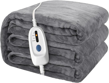 Electric Heated Blanket 72"x84" Full Size Flannel Heated Blanket, Cozy & Warm for All Night, 4 Heat Settings & 10 Hours Auto Off, Machine Washable,Light Grey