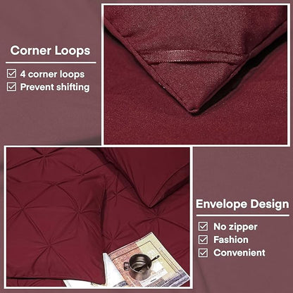 Andency Burgundy Oversized King Comforter Set (120x98Inch), 3 Pieces Lightweight Pinch Pleat Cal King Bedding Comforters & Sets, Oversized Pintuck Soft Fluffy Down Alternative Bed Set for All Season