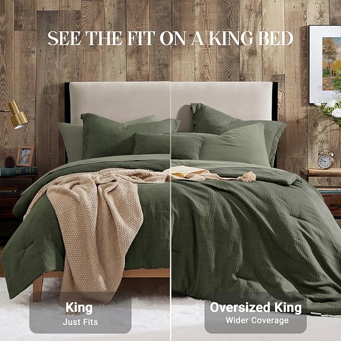 Geniospin Oversized King Comforter Set - 7 Pieces Comforter Oversized King, Soft Solid Bedding Set for All Season, Textured Bed in a Bag with Sheets, Pillowcases & Shams (Dark Green, 120''x98'')