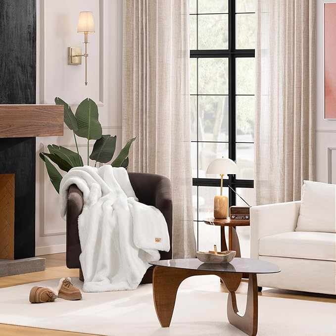UGG Euphoria Faux Fur Throw Blanket, Warm Fluffy Throw for Couch or Bed, Luxury Bedroom Decor, Fluffy Blankets, Machine Washable, 50-inch x 70-inch, White Snow