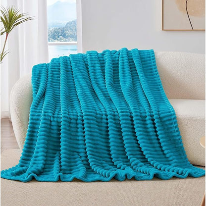 BEDELITE Fleece Throw Blanket for Couch - 300GSM Soft & Warm Fluffy Teal Blanket, Decorative and Giftable Striped Blankets for Women, Men, 50"x60"