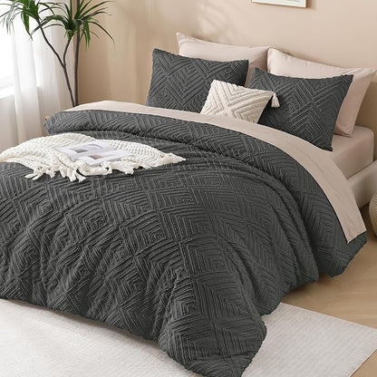 Andency Dark Grey Oversized King Comforter 128''x120'', 3 Pieces Dark Gray Soft Boho Bedding Set & Collections, Farmhouse Tufted Fluffy Shabby Chic Bed Set for All Seasons (1 Comforter, 2 Pillowcases)